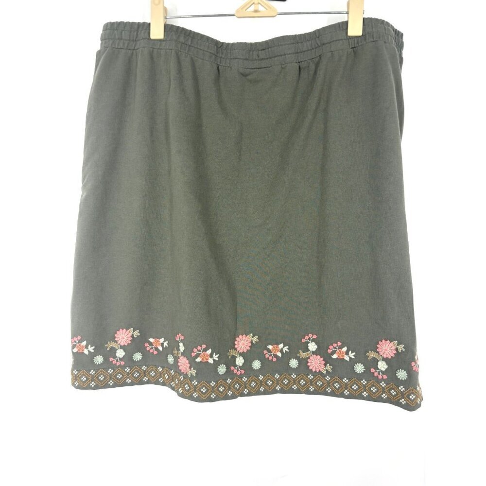 NWOT J. Jill Floral Cotton Drawstring Olive Green Embroidered Skirt L‎ - Picture 3 of 5